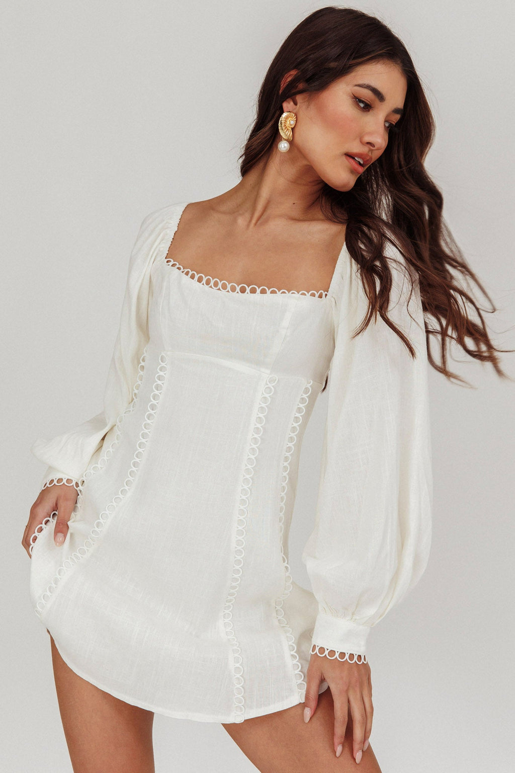 Chamberlain Balloon Sleeves Mini Dress White by Selfie Leslie