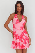 Lavalle Criss-Cross Embellished Mini Dress Floral Pink by Selfie Leslie