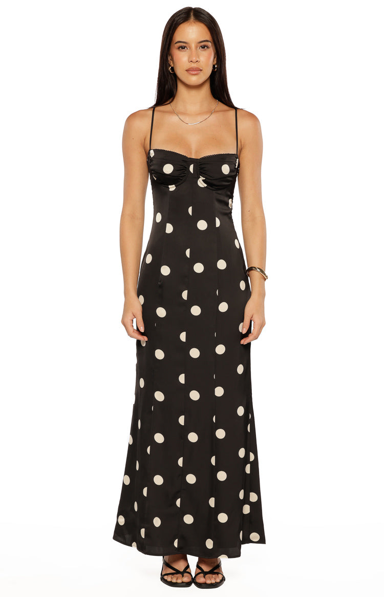 Smith Black Satin Spot Maxi Dress