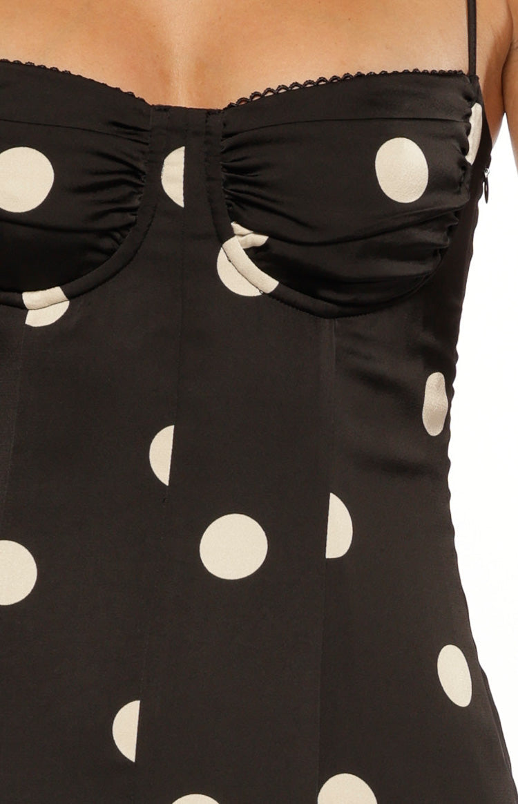 Smith Black Satin Spot Maxi Dress