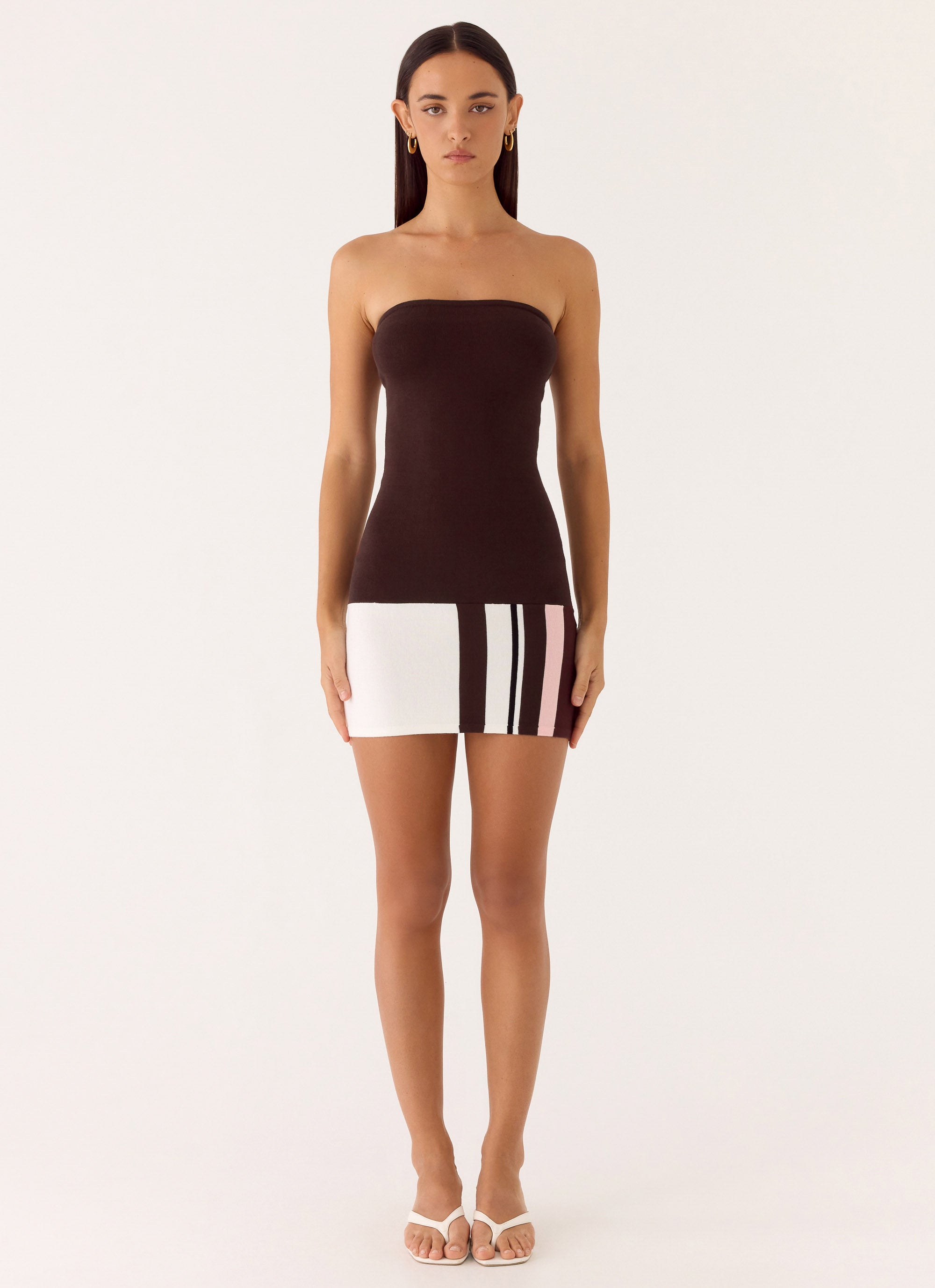 Straight Lines Knit Mini Dress - Chocolate