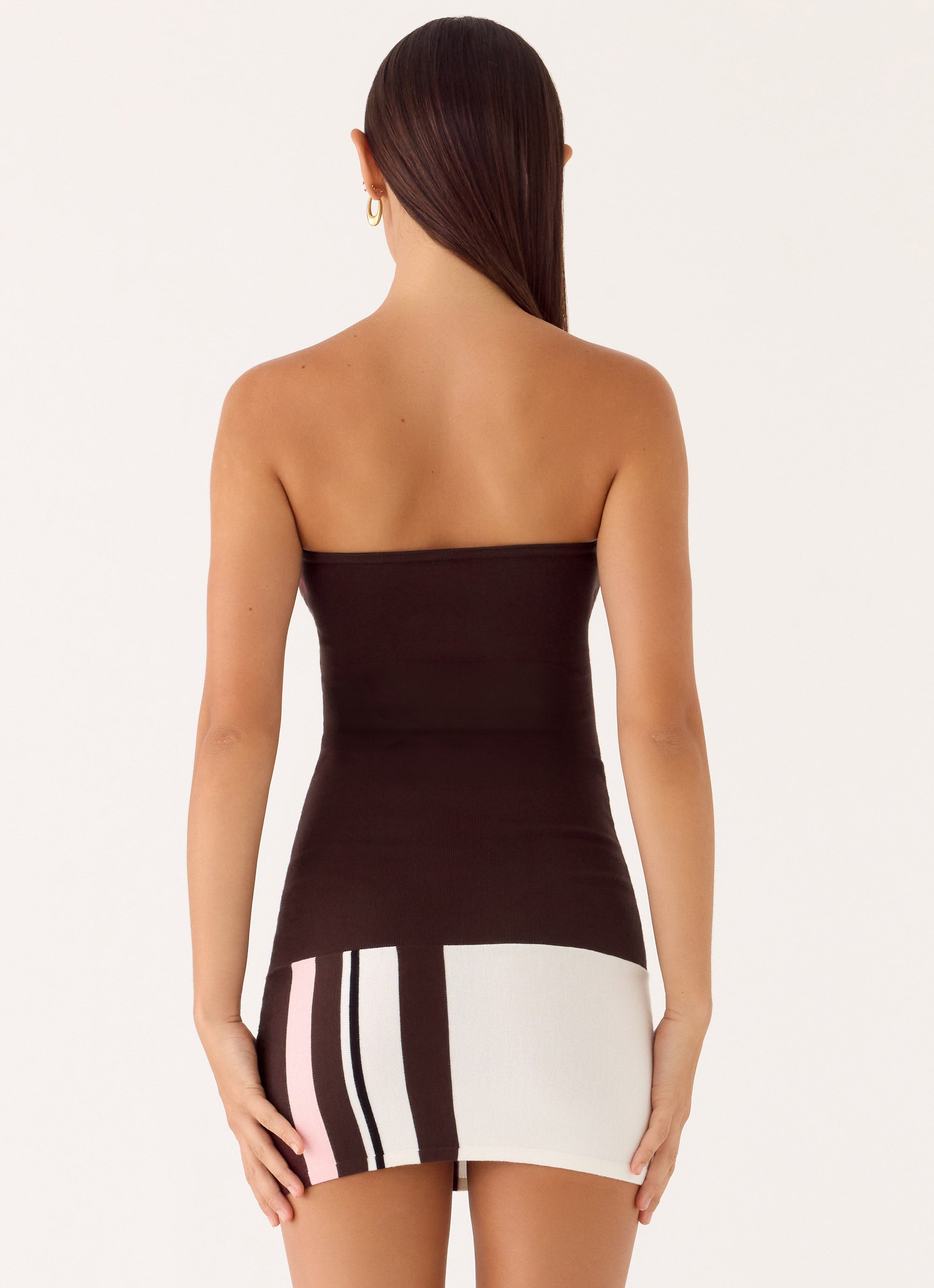 Straight Lines Knit Mini Dress - Chocolate