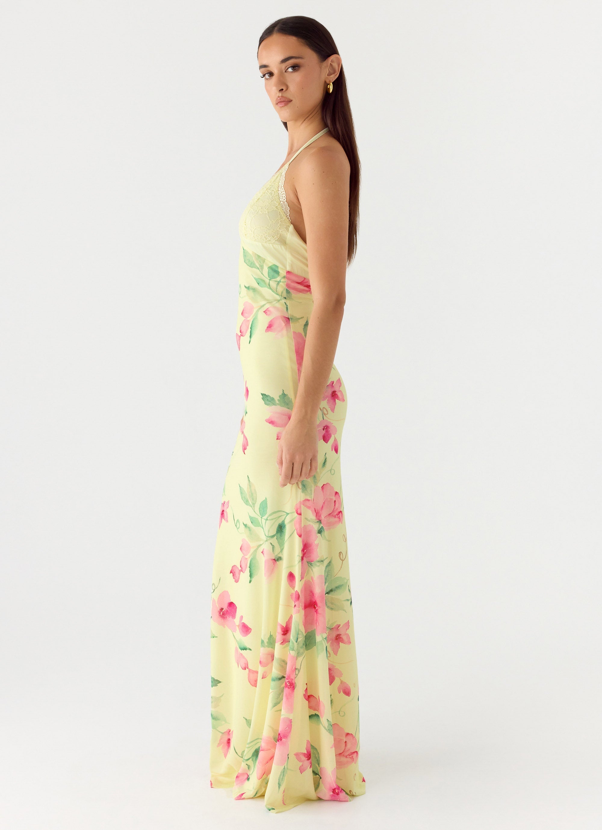Takedown Halter Maxi Dress - Lemon Soleil