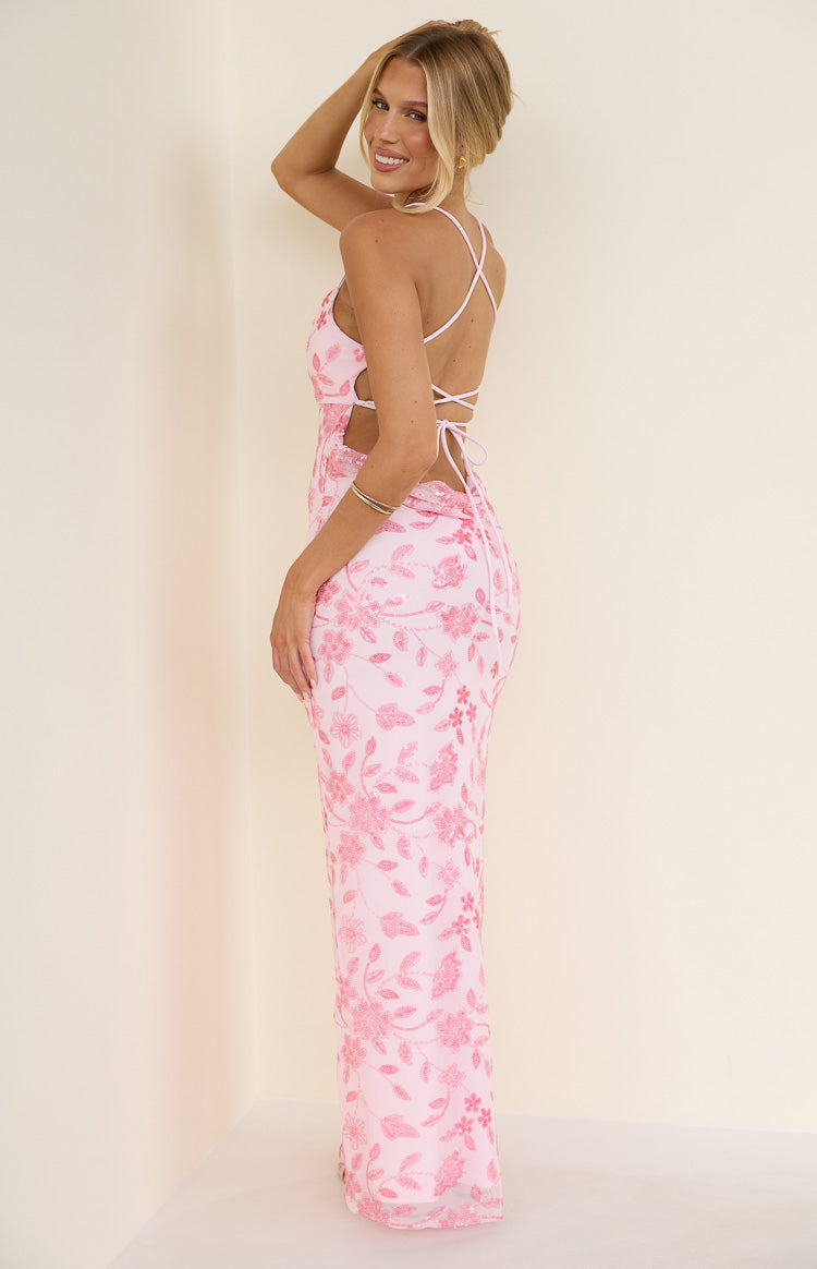 Tamia Pink Sequin Maxi Dress