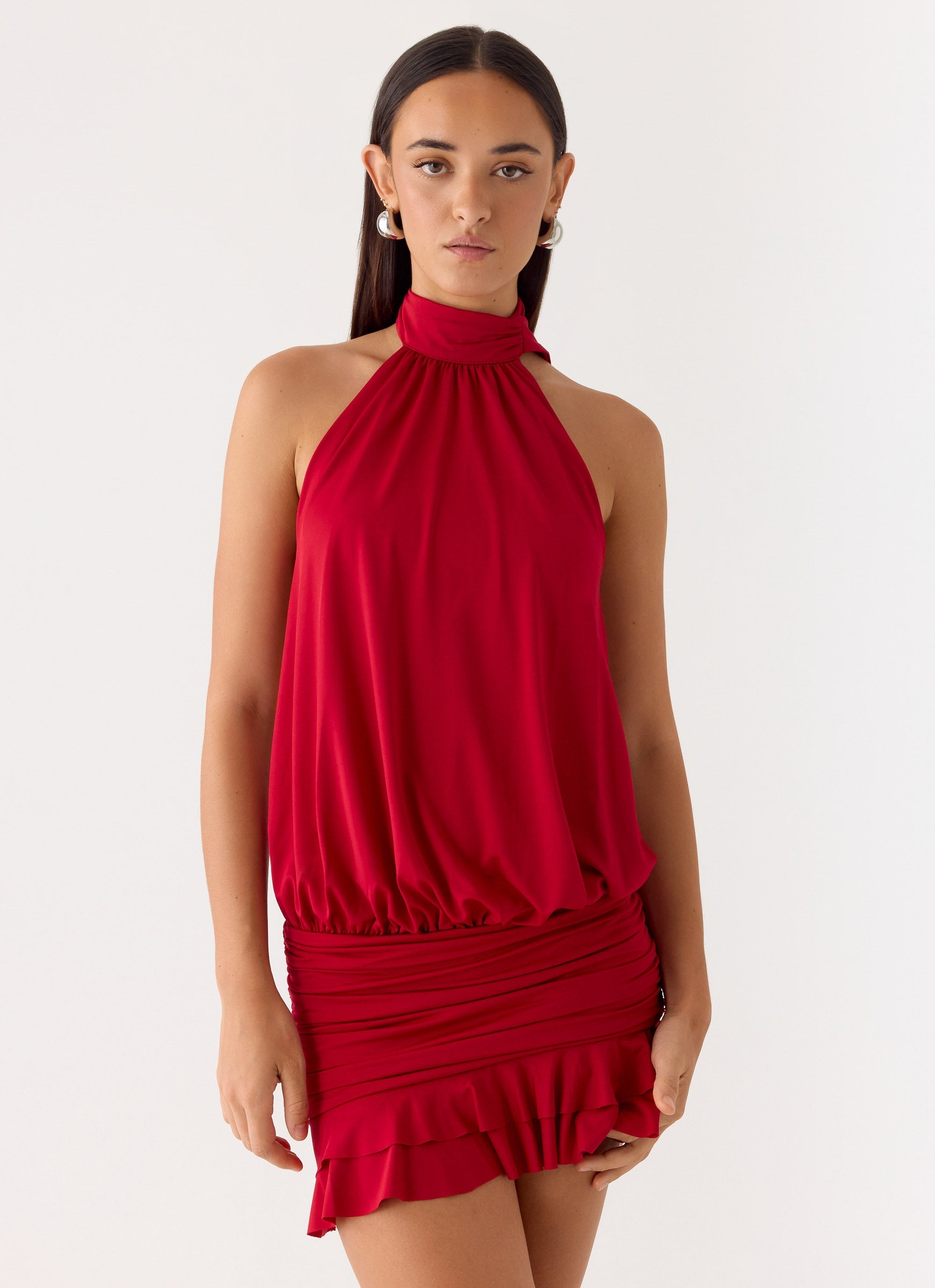 Yelena Backless Mini Dress - Deep Red