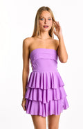 Elegeleges Magenta Strapless Ruffle Mini Dress