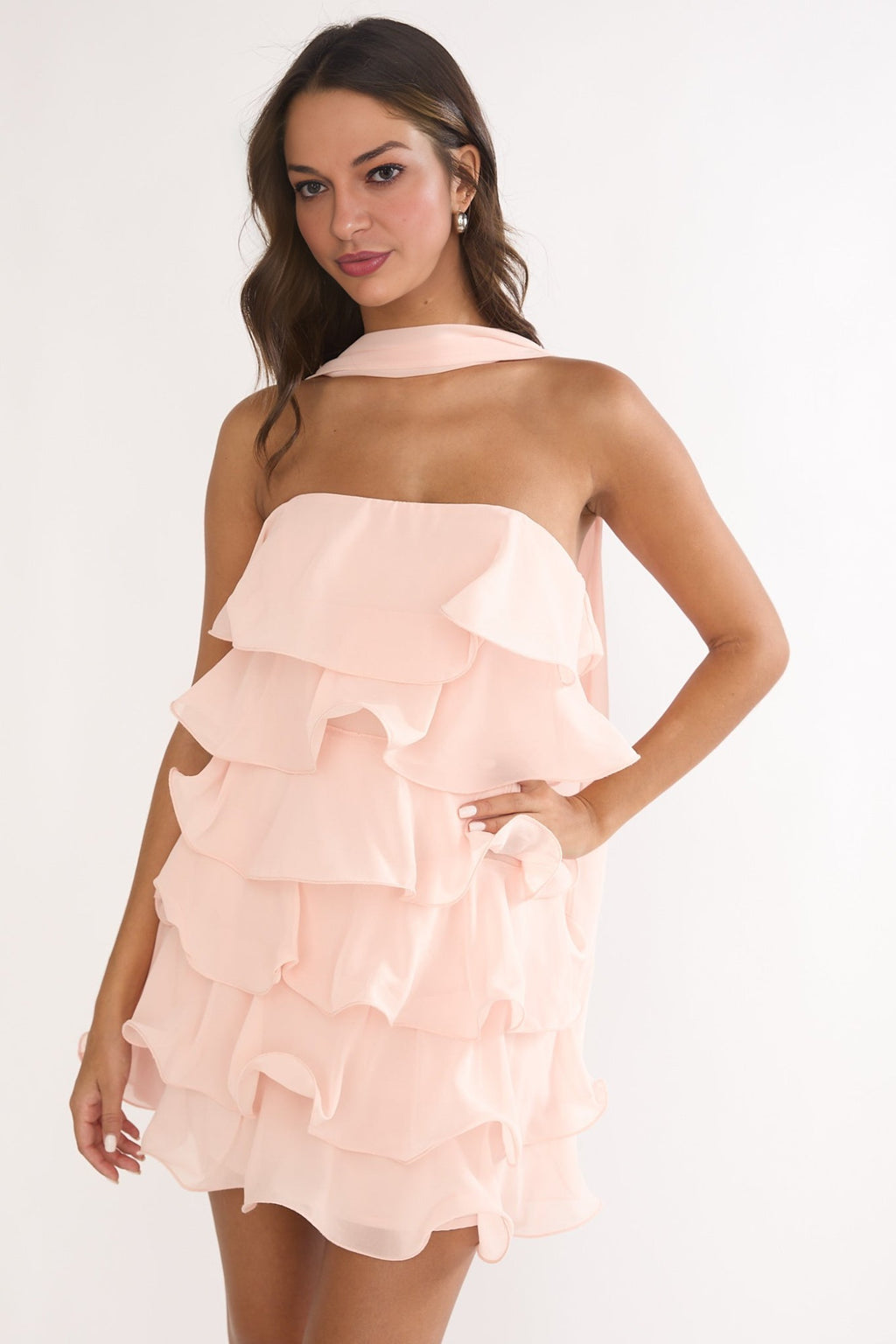 Elegeleges Strapless Layered Mini Dress Pink