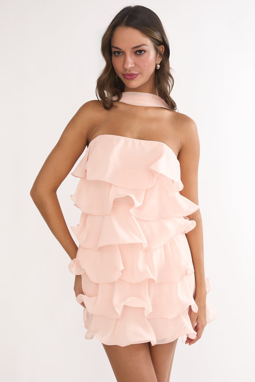 Elegeleges Strapless Layered Mini Dress Pink