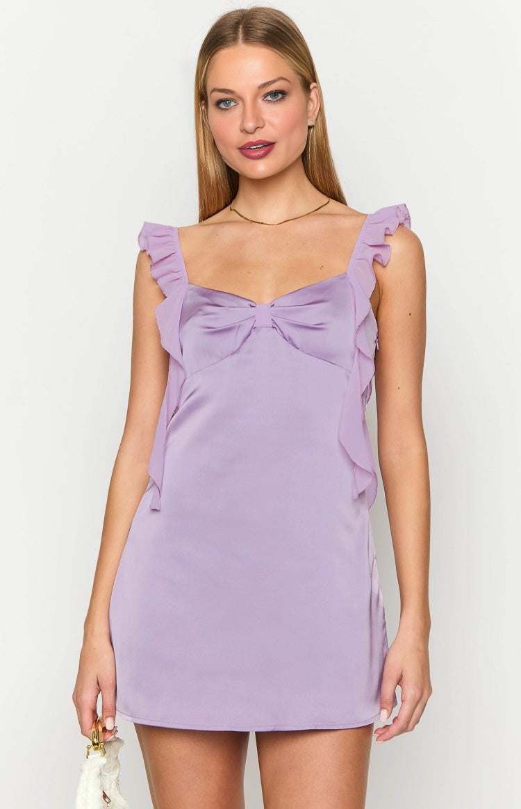 Elegeleges Lilac Satin Mini Dress