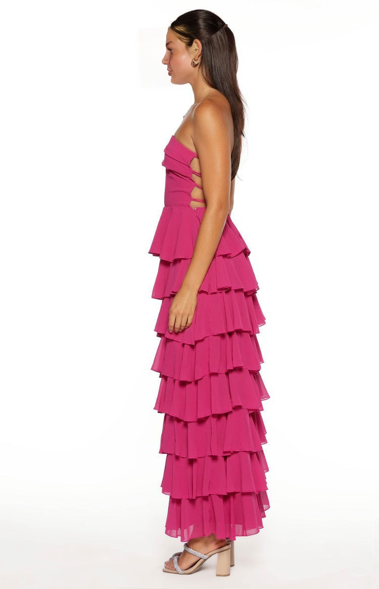 Elegeleges Multi-Color Strapless Ruffle Maxi Dresses