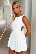 Adeline Lace up Back Mini Dress - White