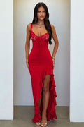 Adorn Lace Bust Maxi Dress - Red