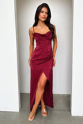 Aiana Satin Maxi Dress - Burgundy