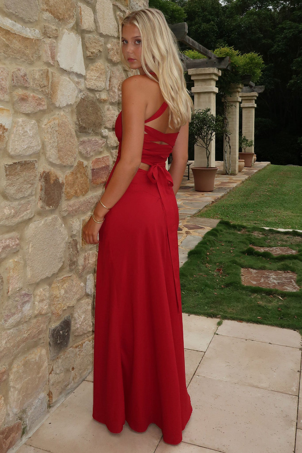 Alara Lace-Up Back Maxi Dress - Burgundy