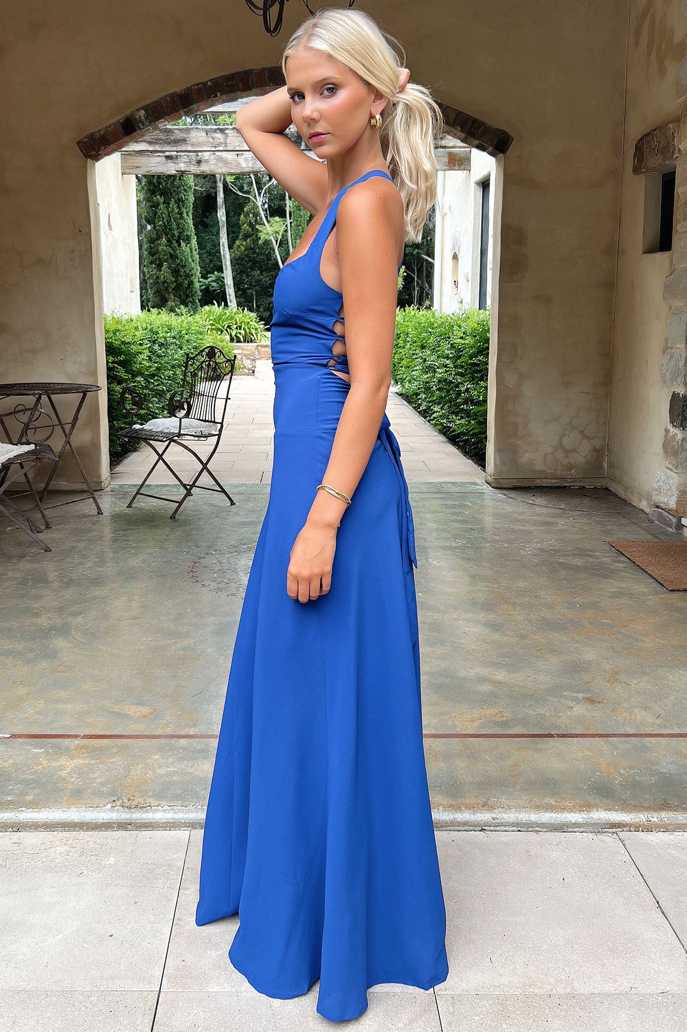 Alara Lace-Up Back Maxi Dress - Navy