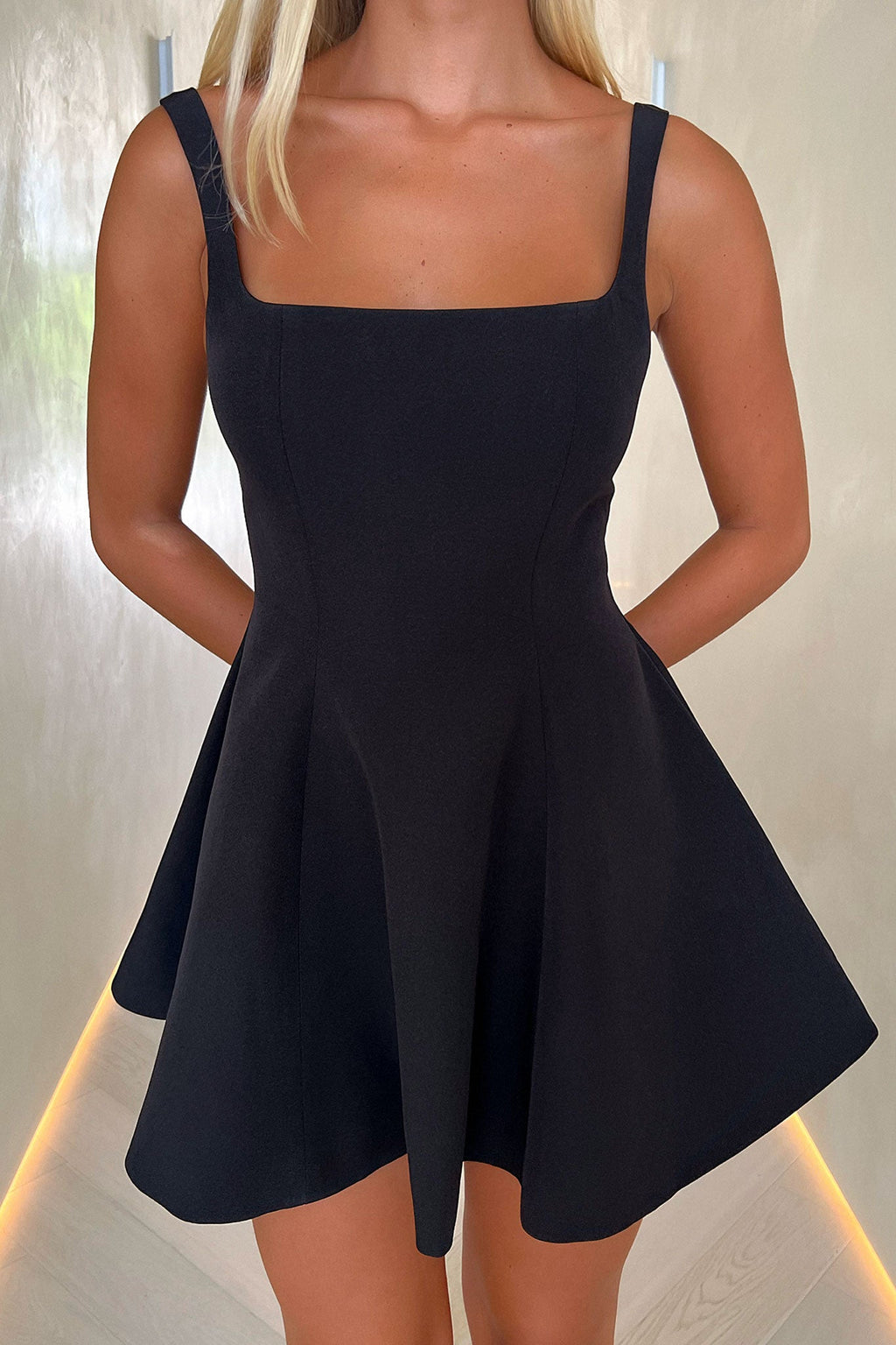 Alice Square Neck Mini Dress - Black