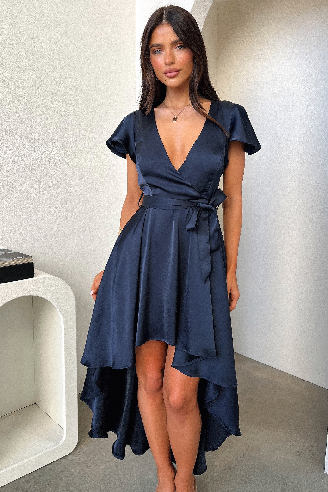 Amelia Satin Midi Dress - Navy
