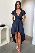 Amelia Satin Midi Dress - Navy