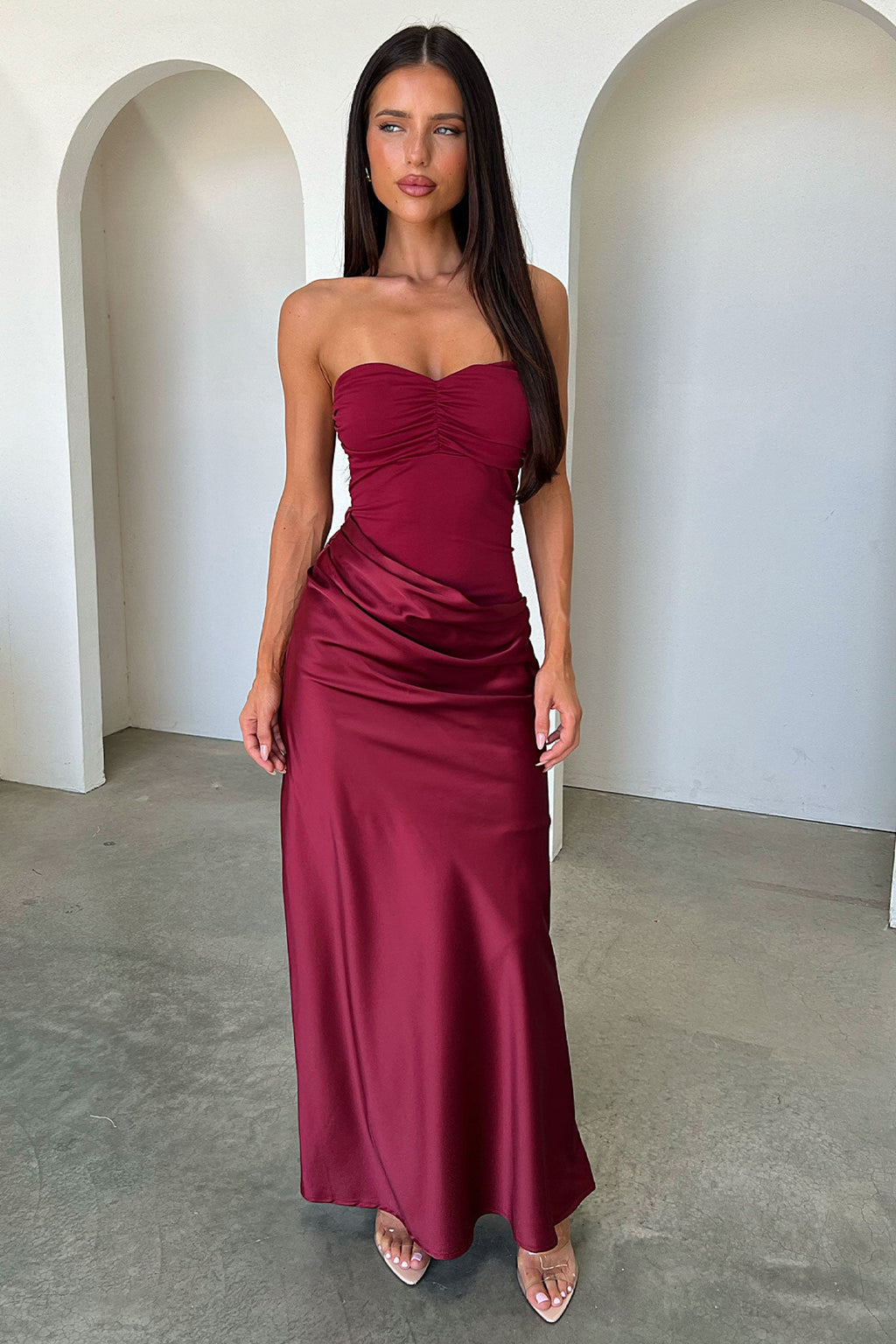 Amery Strapless Maxi Dress - Burgundy
