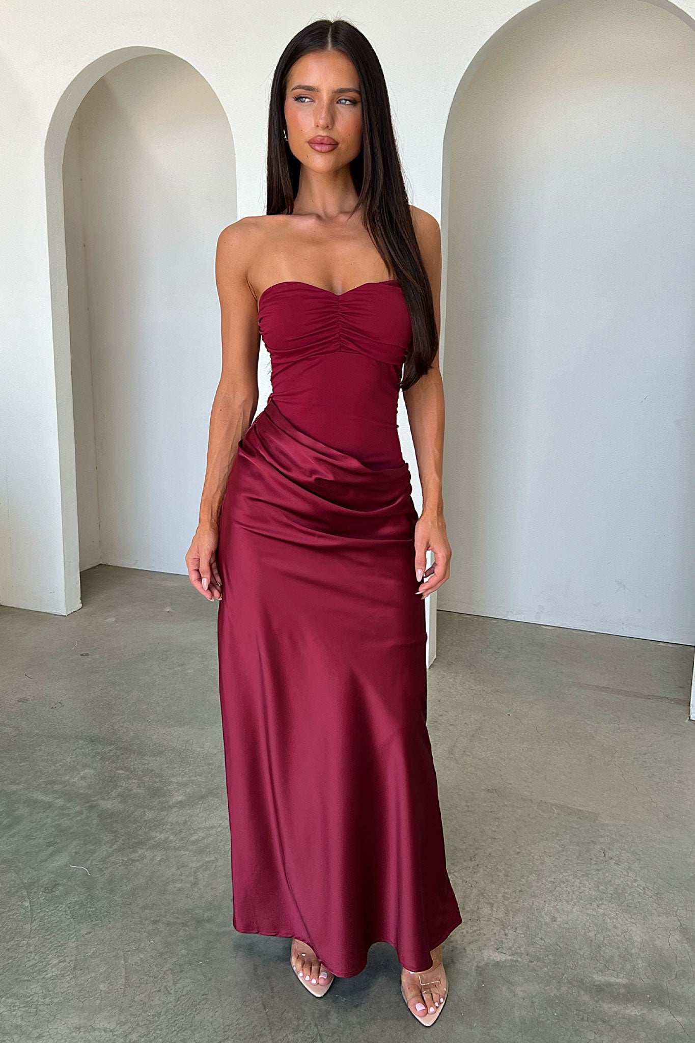 Amery Strapless Maxi Dress - Burgundy