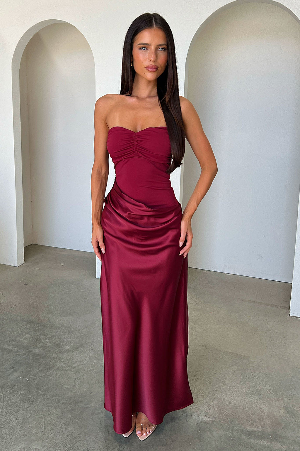 Amery Strapless Maxi Dress - Burgundy