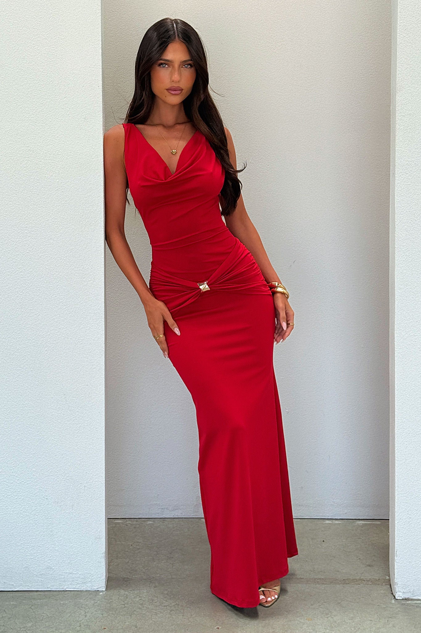 Alison Open Back Maxi Dress - Red