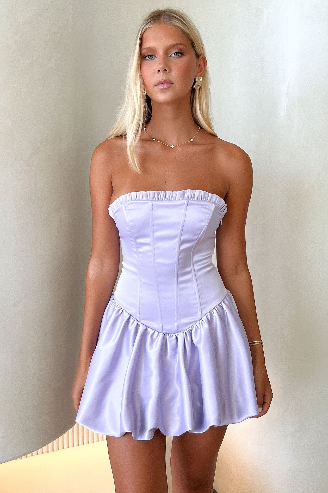 Beauty Strapless Satin Dress - Purple