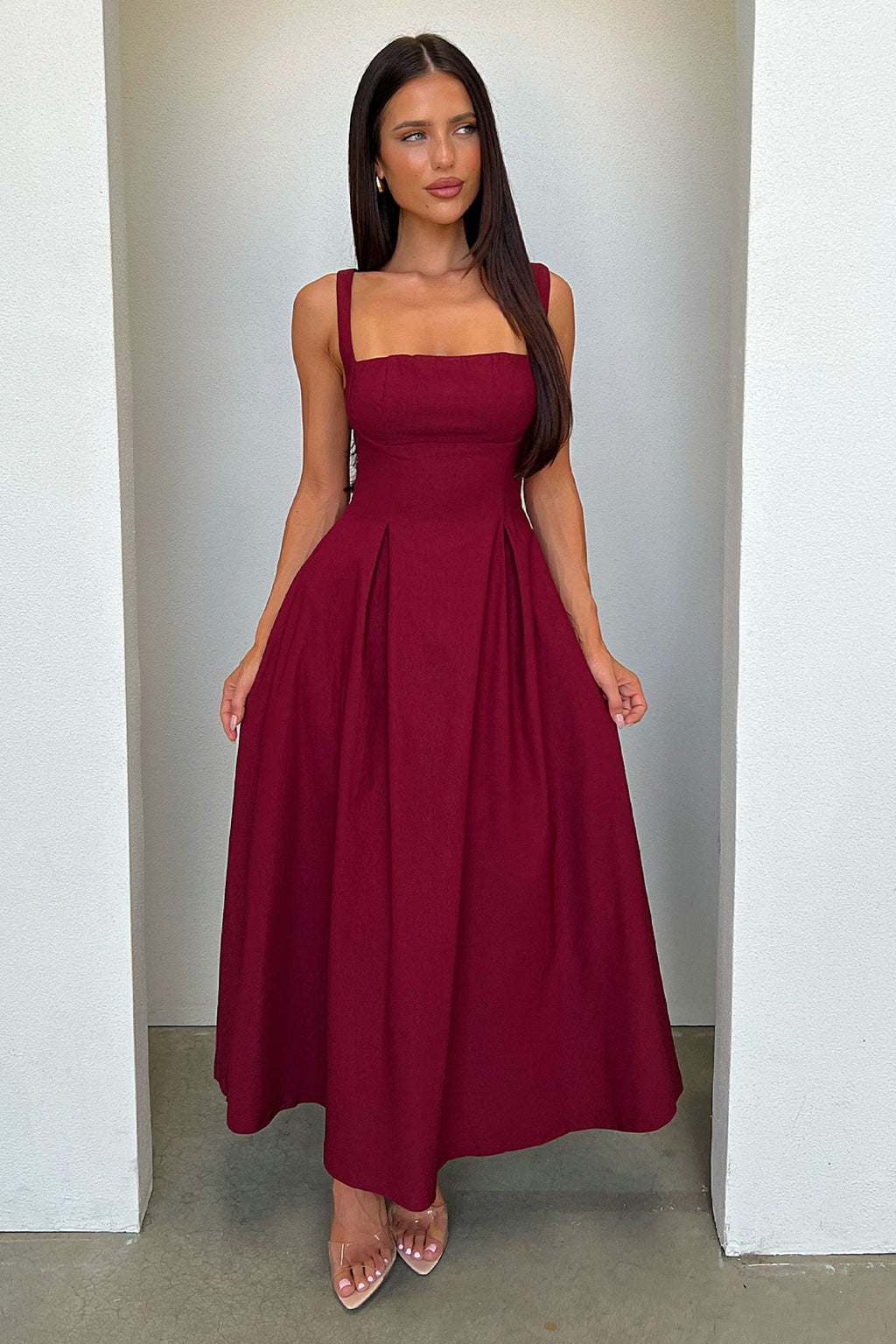 Chantelle Square Neck Midi Dress - Burgundy