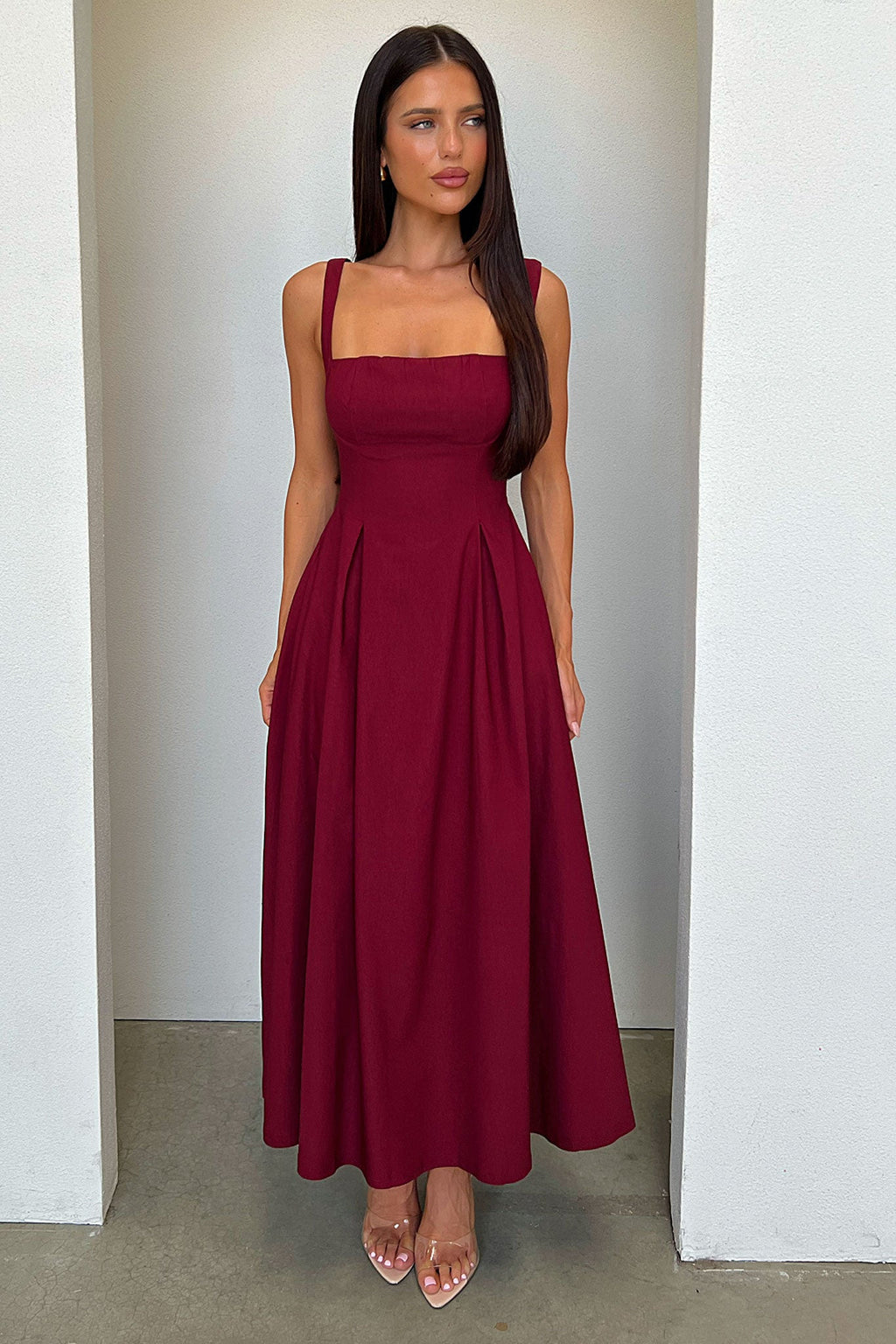 Chantelle Square Neck Midi Dress - Burgundy