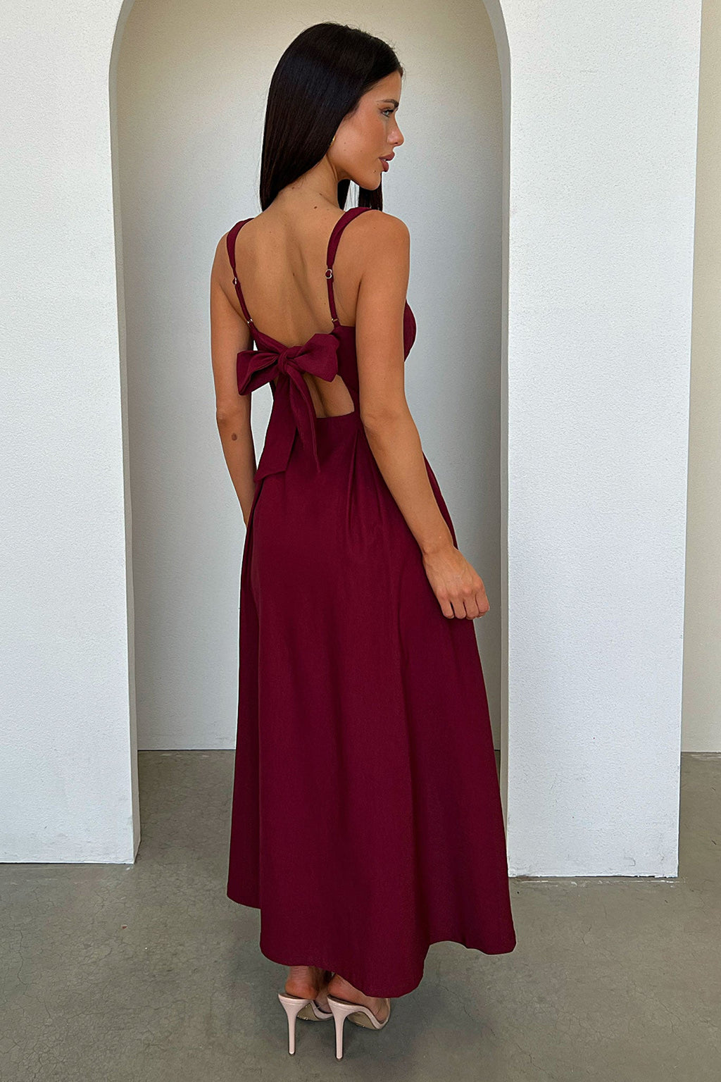 Chantelle Square Neck Midi Dress - Burgundy