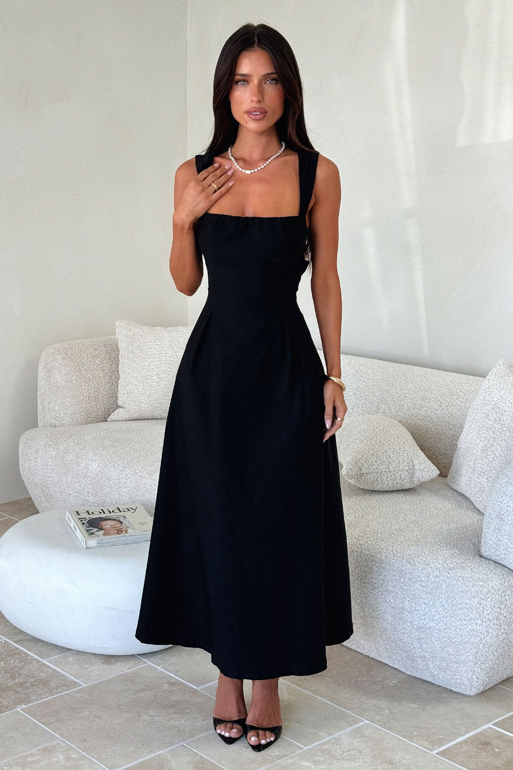 Chantelle Square Neck Midi Dress - Black