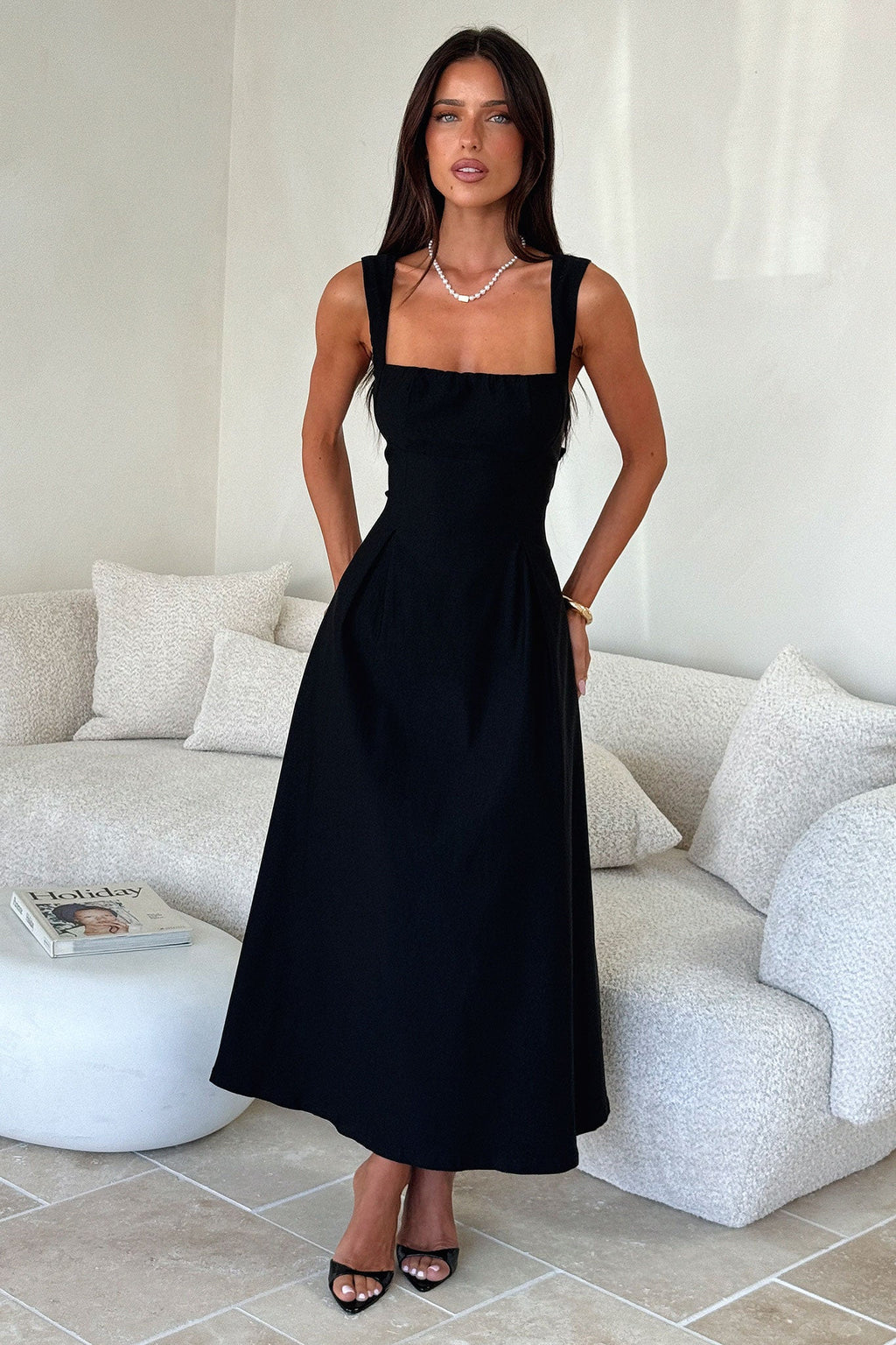 Chantelle Square Neck Midi Dress - Black