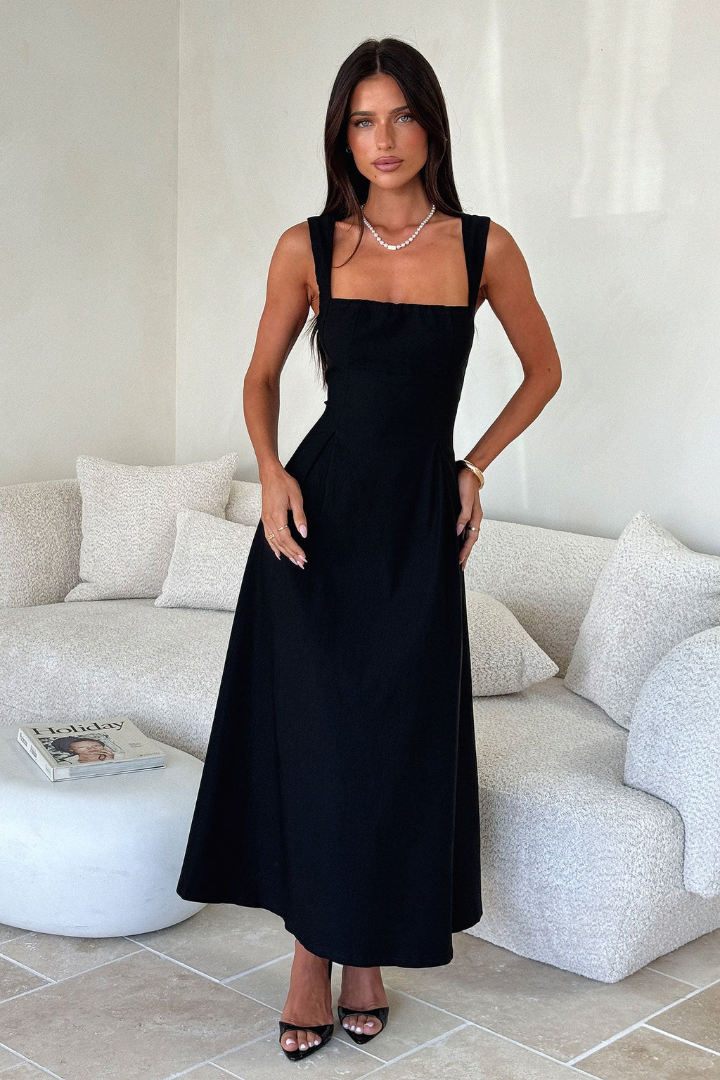 Chantelle Square Neck Midi Dress - Black