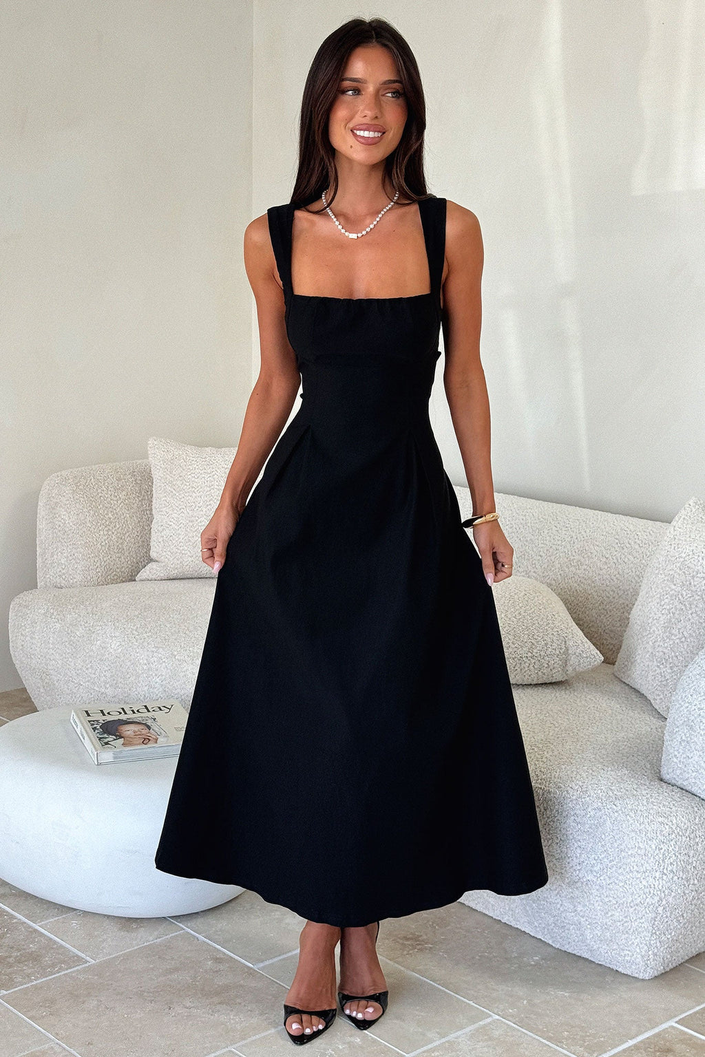 Chantelle Square Neck Midi Dress - Black