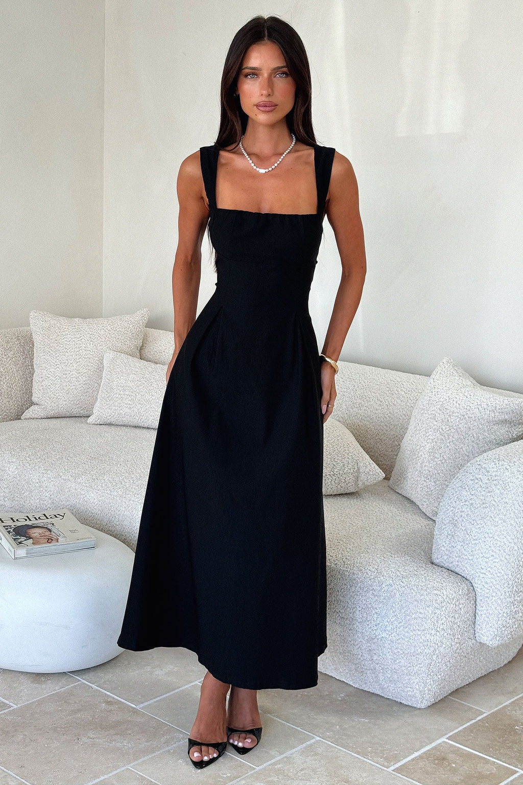 Chantelle Square Neck Midi Dress - Black