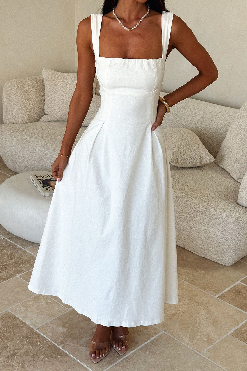 Chantelle Square Neck Midi Dress - White