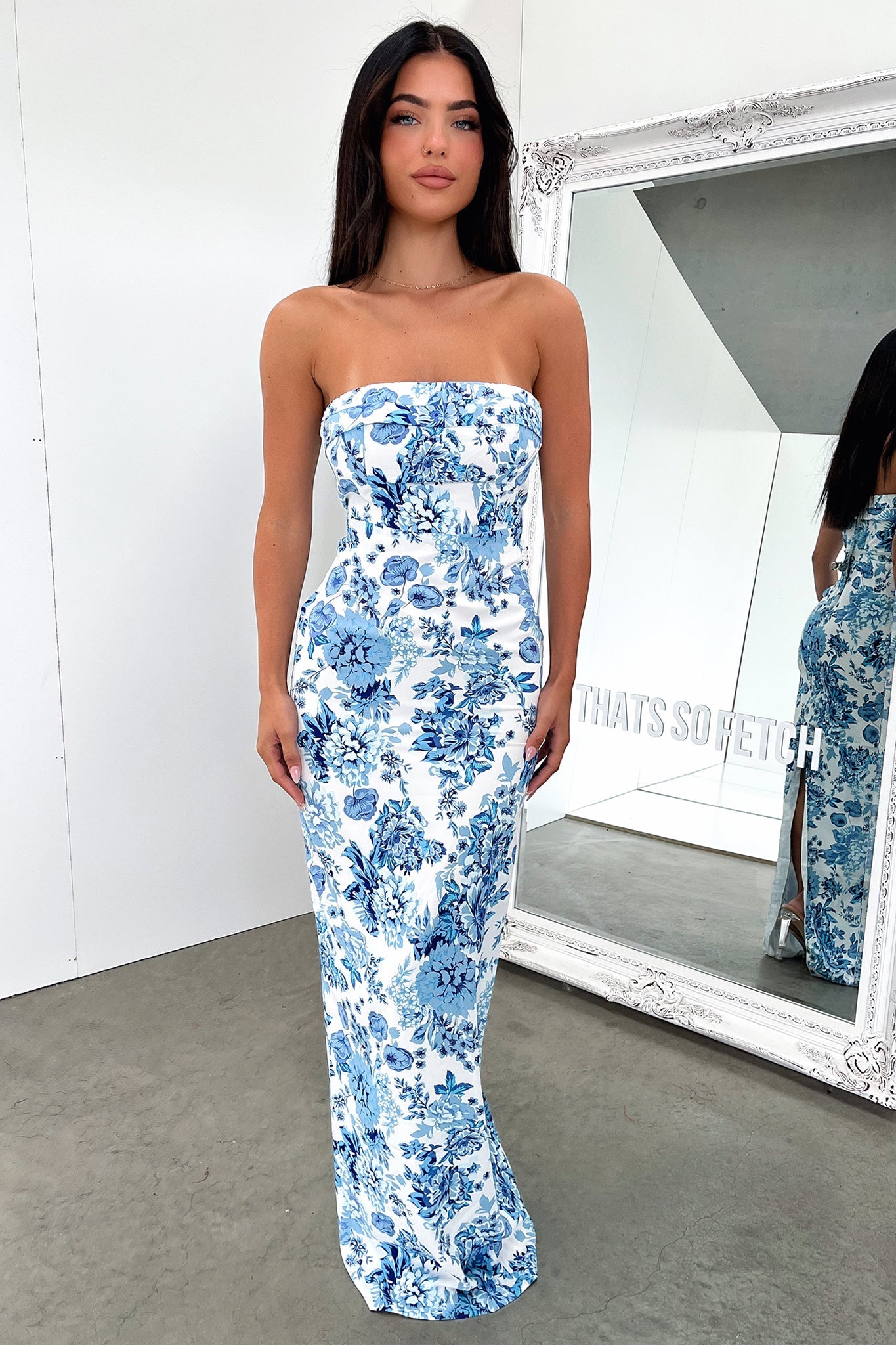 Charms Strapless Maxi Dress - Blue Floral