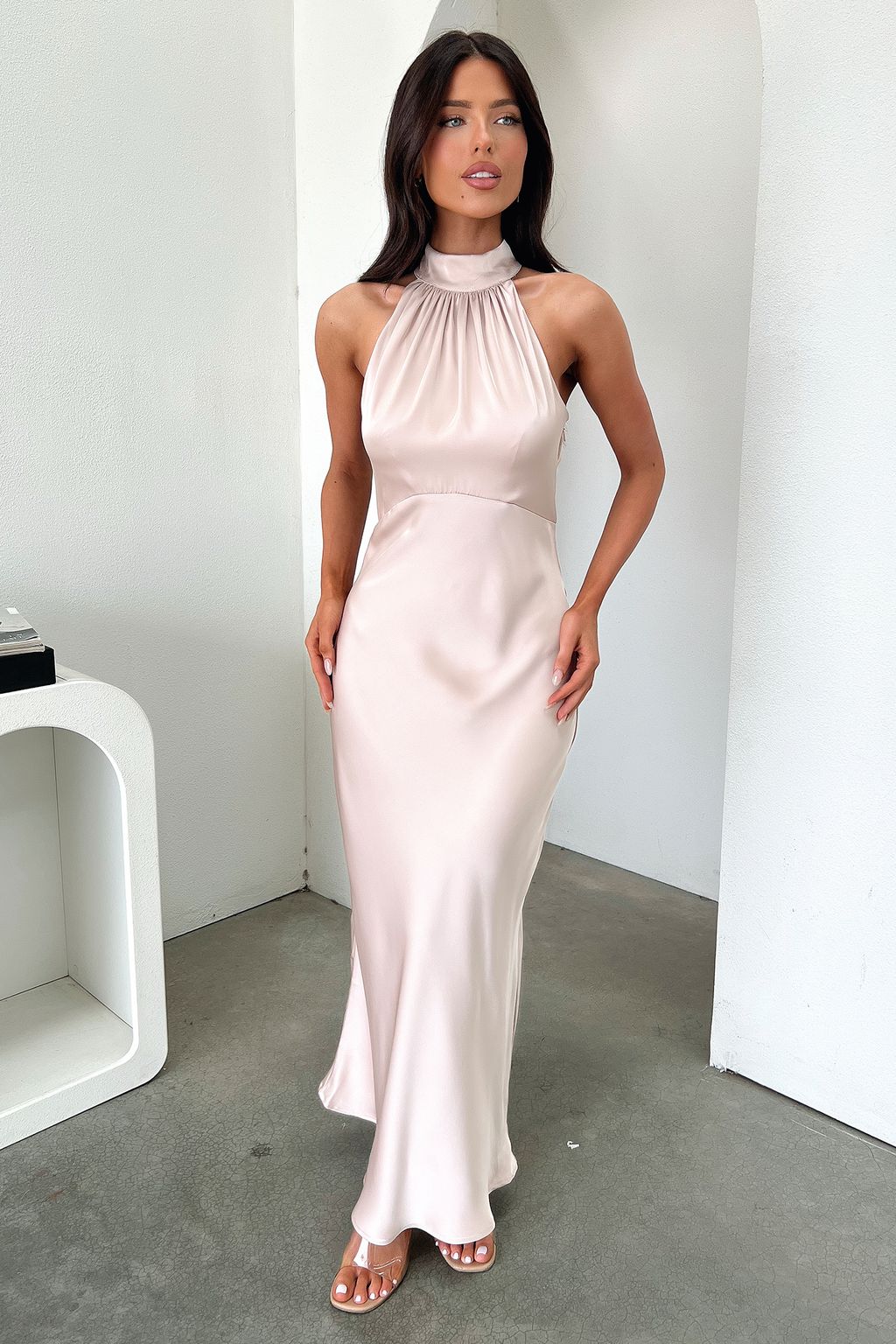 Daphne High Neck Maxi Dress - Champagne