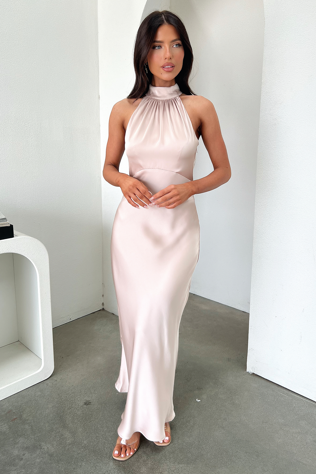 Daphne High Neck Maxi Dress - Champagne