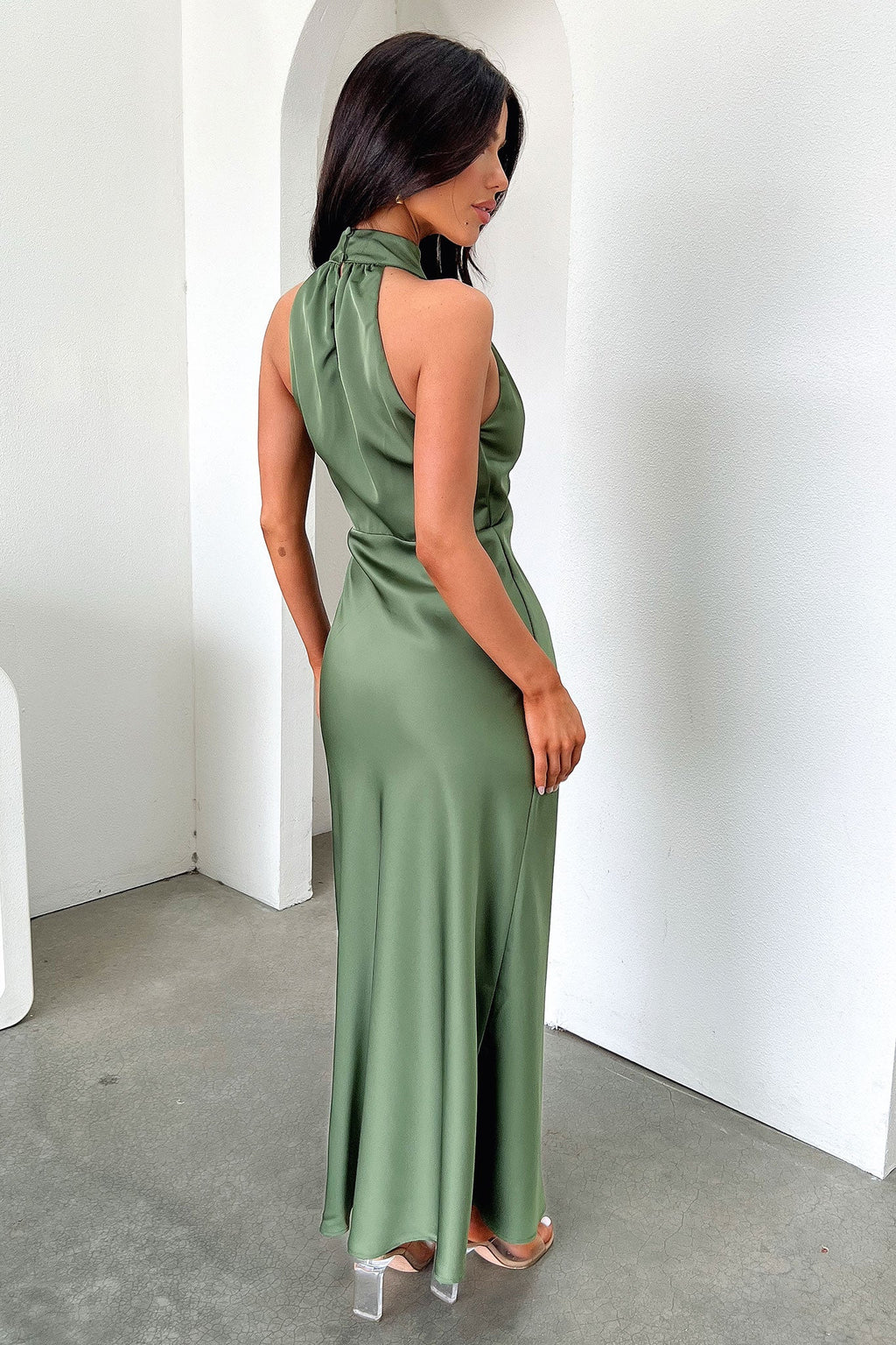 Daphne High Neck Maxi Dress - Olive