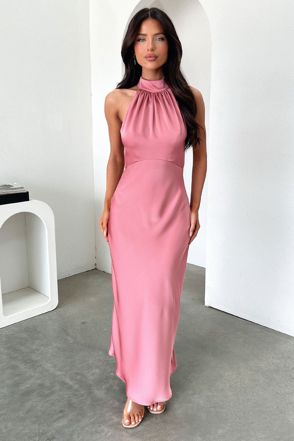 Daphne High Neck Maxi Dress - Rose