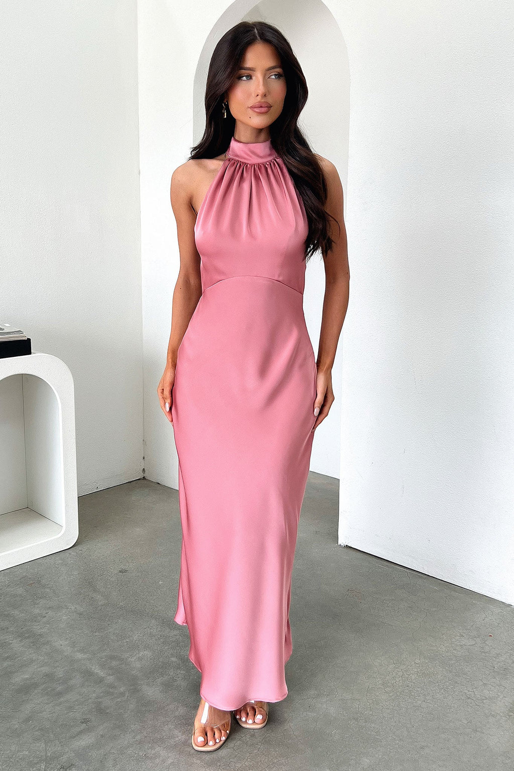 Daphne High Neck Maxi Dress - Rose