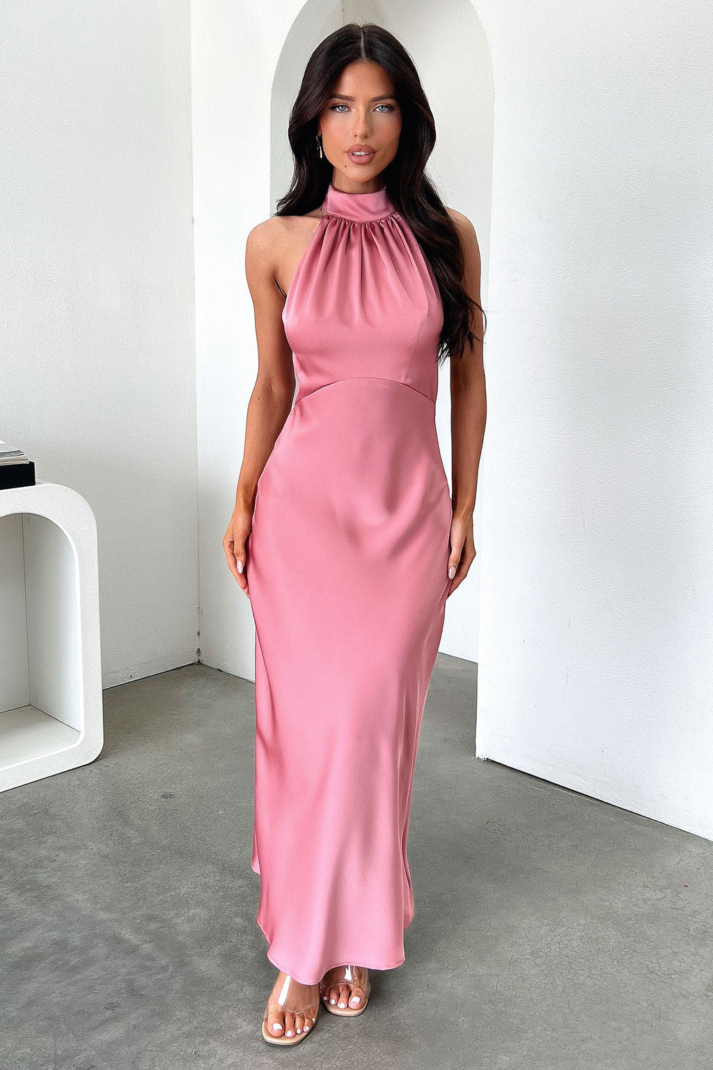 Daphne High Neck Maxi Dress - Rose