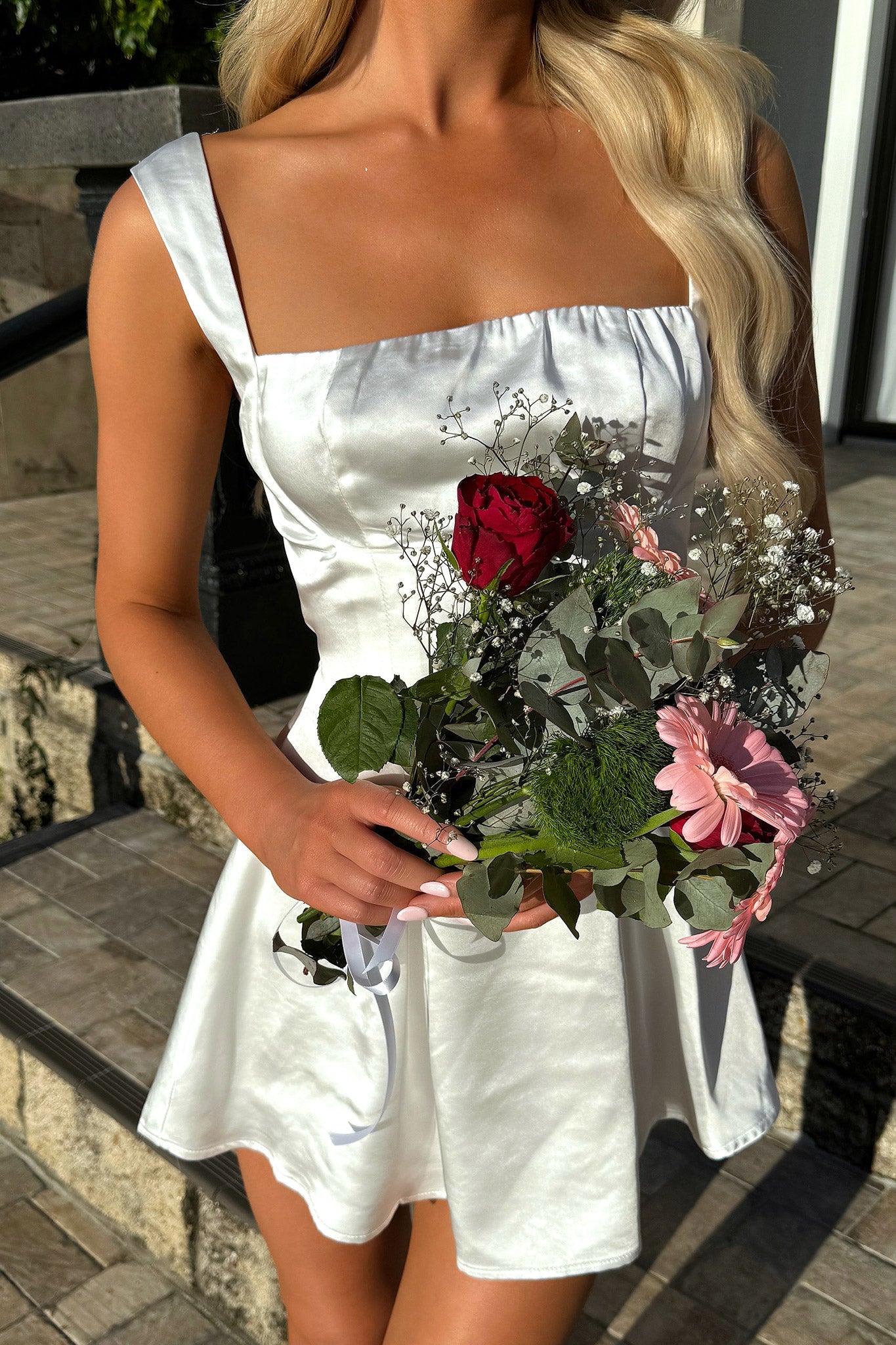 Edina Satin Mini Dress - White