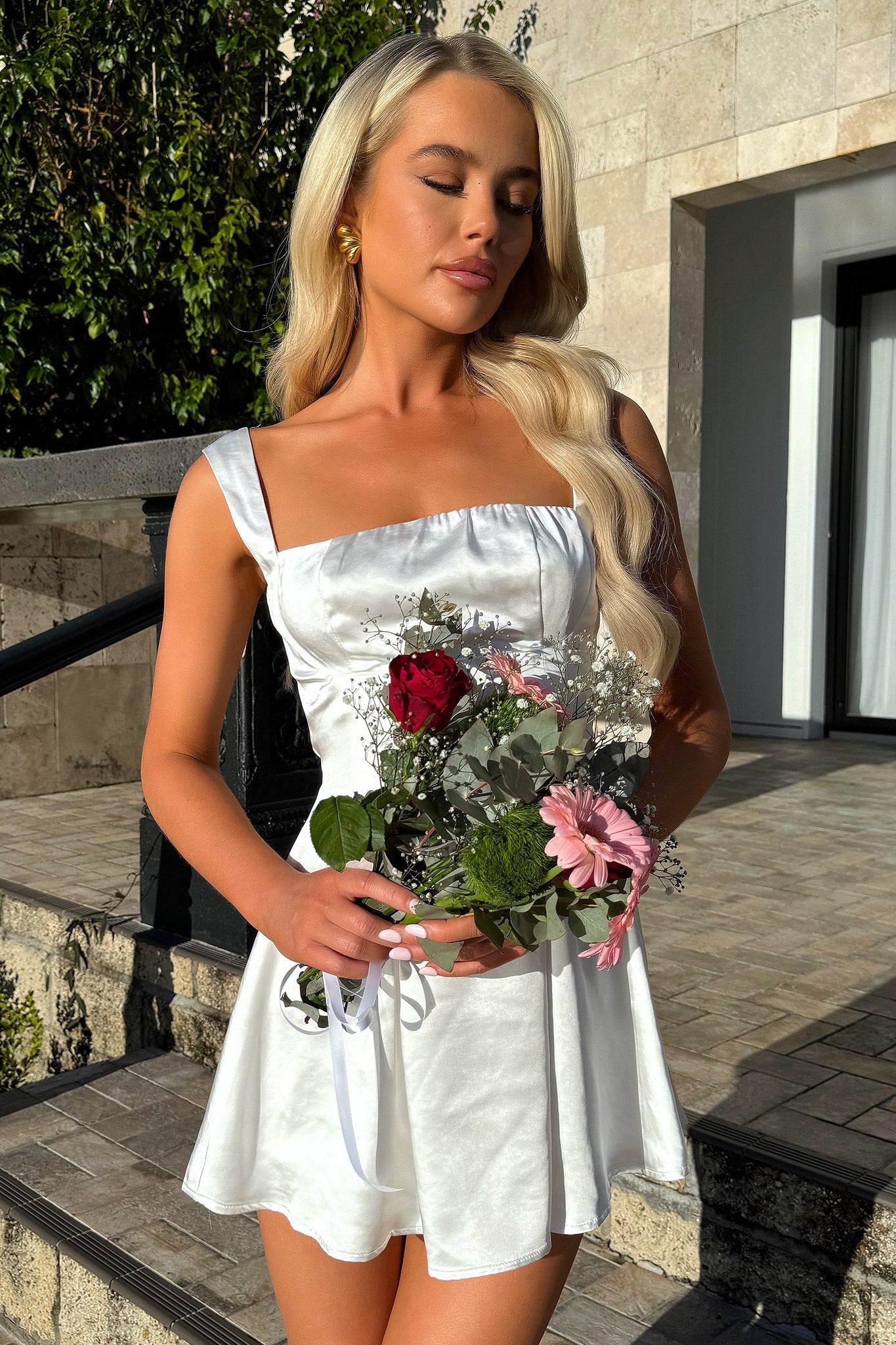 Edina Satin Mini Dress - White