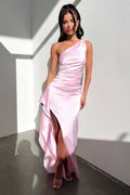 Elianna One Shoulder Satin Maxi Dress - Pink