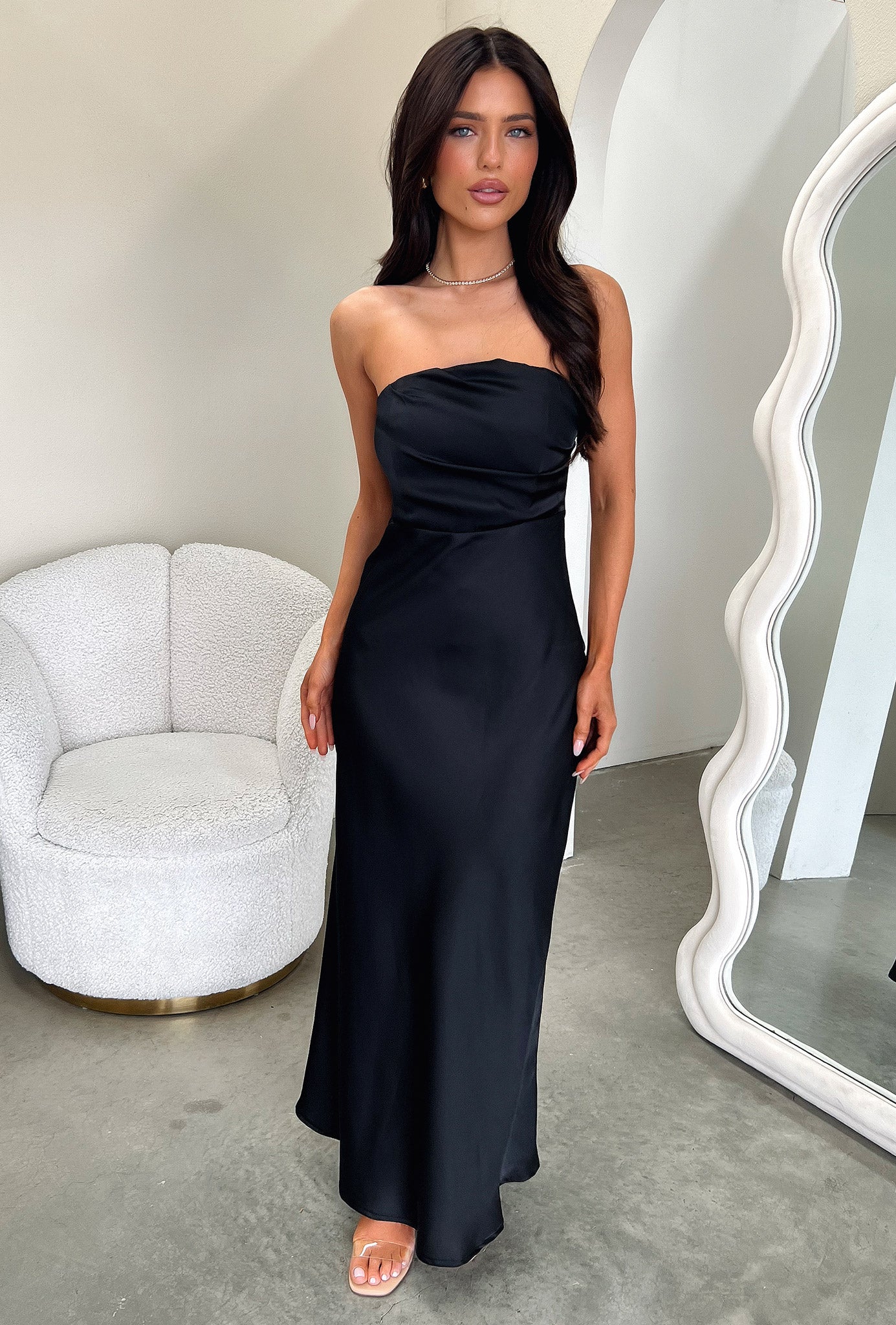 Elio Strapless Satin Maxi Dress - Black