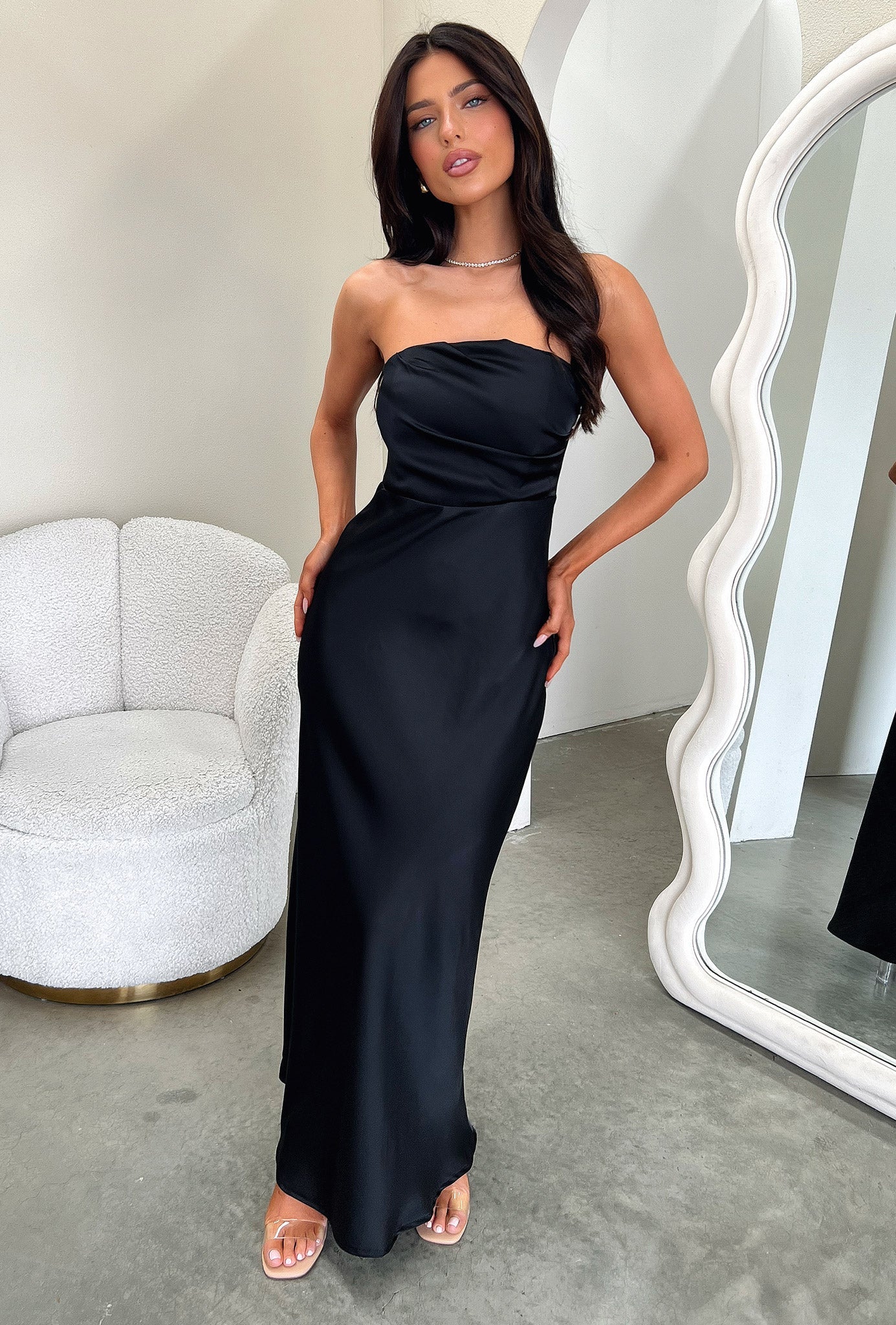 Elio Strapless Satin Maxi Dress - Black