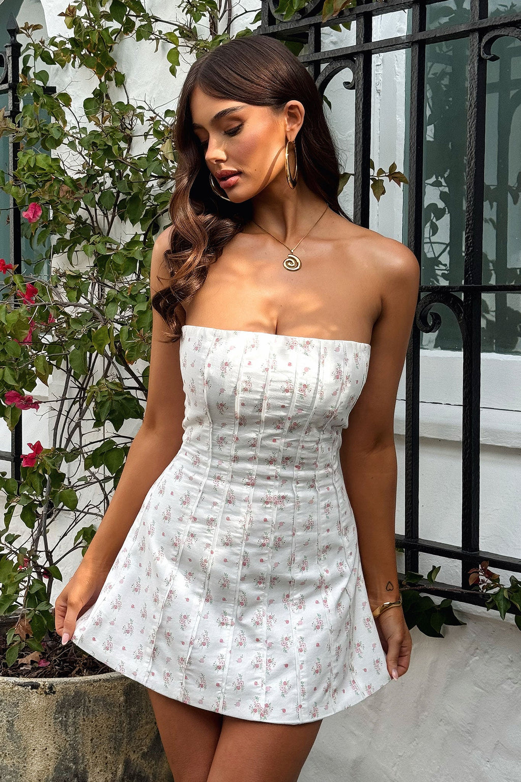 Evelina Strapless Mini Dress - Pink Floral