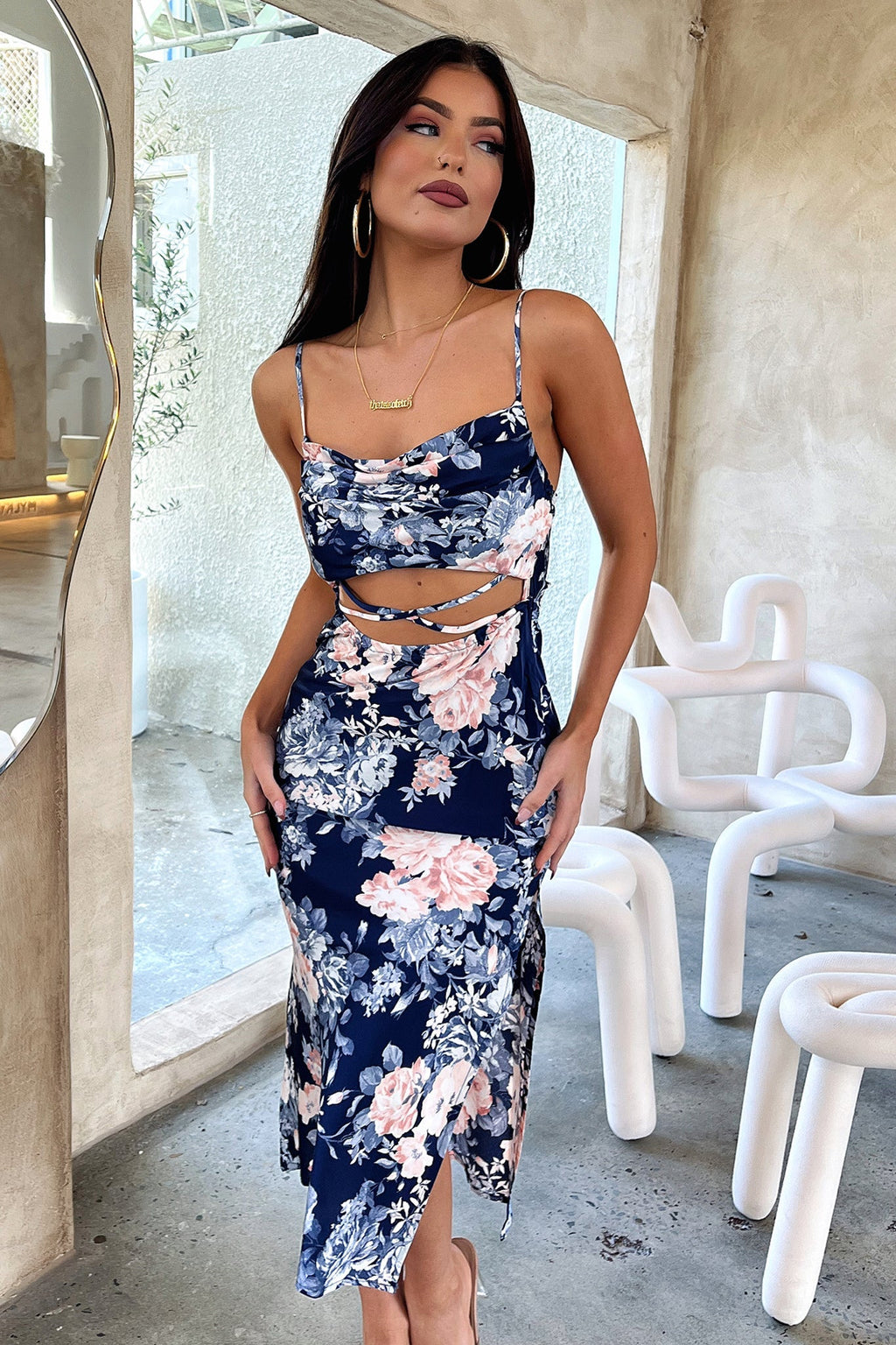 Florence Midi Dress - Blue Floral